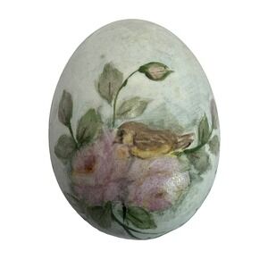 Decorative Hand Painted Egg With Bird And Floral Design Vtg Signed 2.5 In
